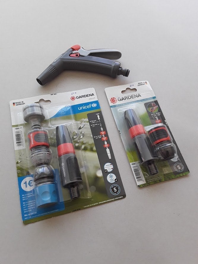 Gardena sets Spuitpistool + koppelingen Nieuw in verpakking, 75 tot 150 liter, Ophalen of Verzenden, Nieuw, Kunststof