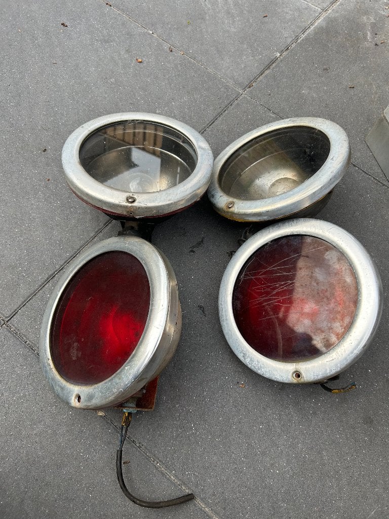 4 Oude spoorweg seinlampen aluminium rood/wit jaren 60, Verzamelen, Ophalen of Verzenden, Gebruikt, Trein, Overige typen