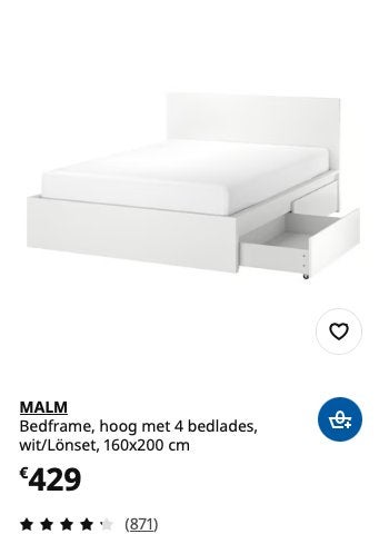 IKEA Bedframe MALM, Huis en Inrichting, Ophalen, Gebruikt, Wit, Tweepersoons