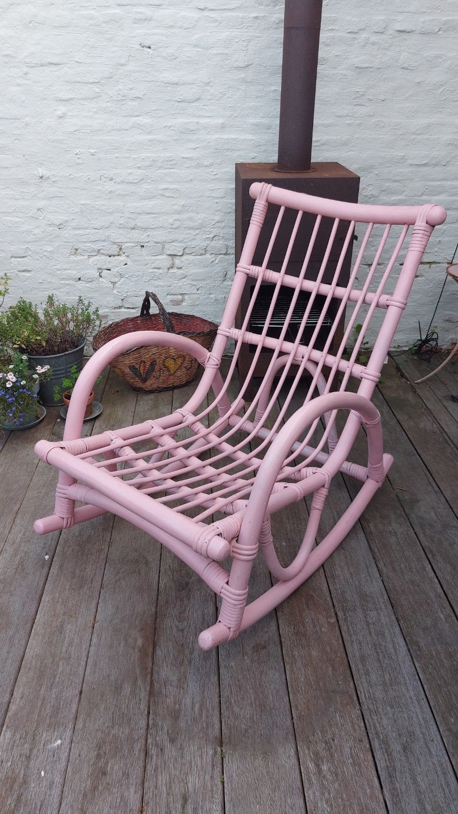roze rotan schommelstoel, Ophalen, Gebruikt, Overige kleuren, Riet of Rotan