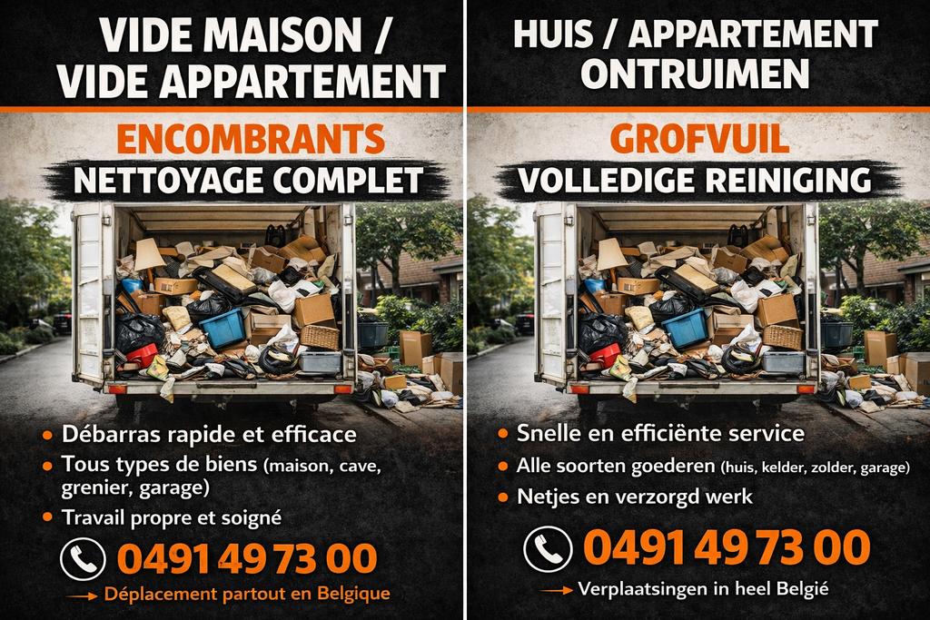 HUIS / APPARTEMENT enz.. ONTRUIMEN +32 491 49 73 00 Whatsapp, Enlèvement, Utilisé
