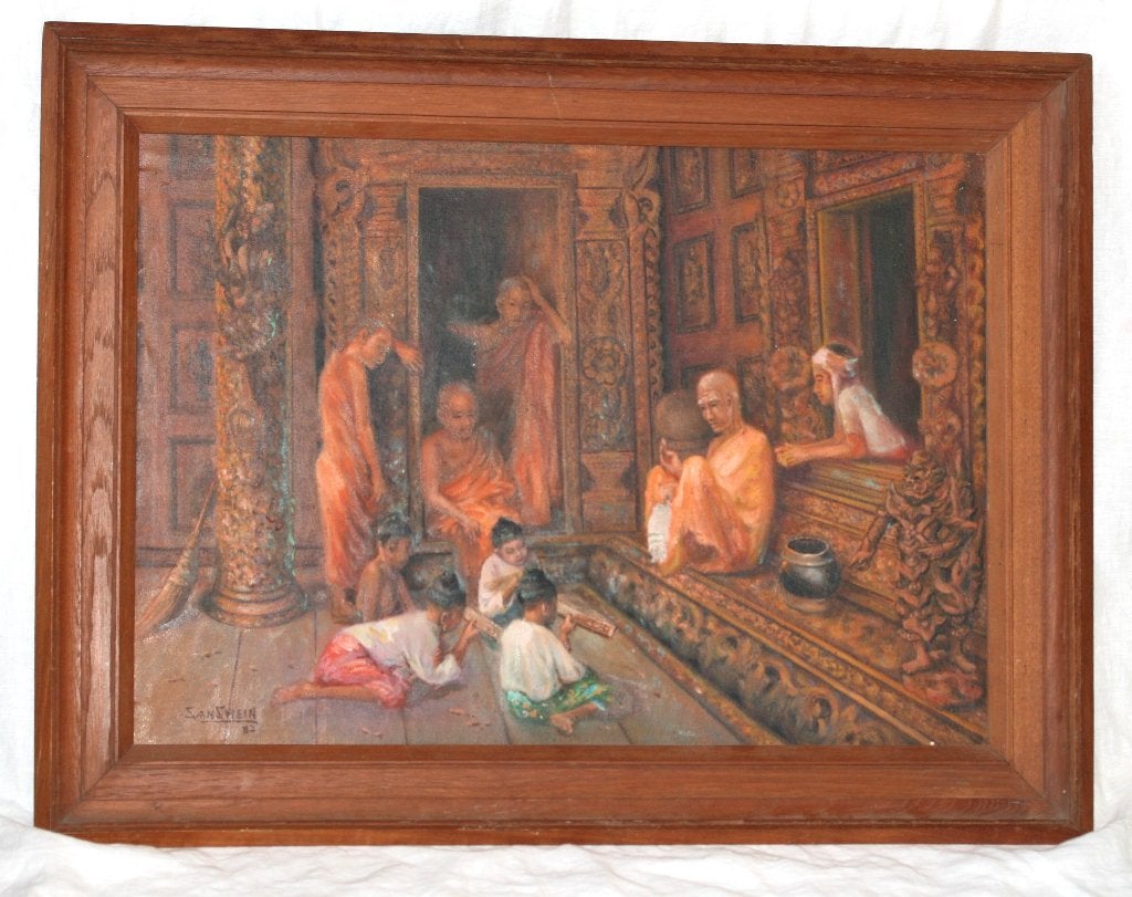 San Shein (1913-1990) - Scilderij olie op doek, Antiquités & Art, Art | Peinture | Classique, Enlèvement ou Envoi, Daté, Portrait ou Personnes