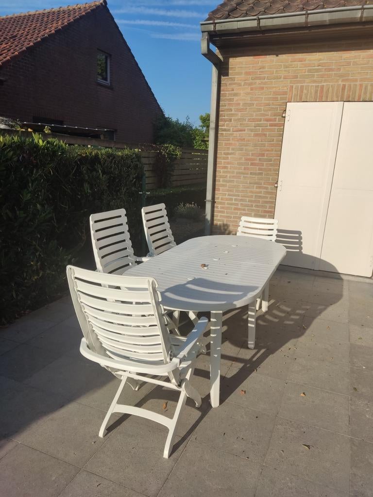 4 vintage tuinstoelen Allibert met kussens, Ophalen