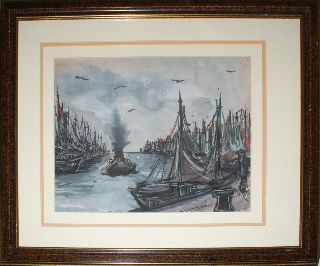Georges Vanhove (1939): Vissershaven (56 x 45 cm), Antiek en Kunst, Ophalen of Verzenden