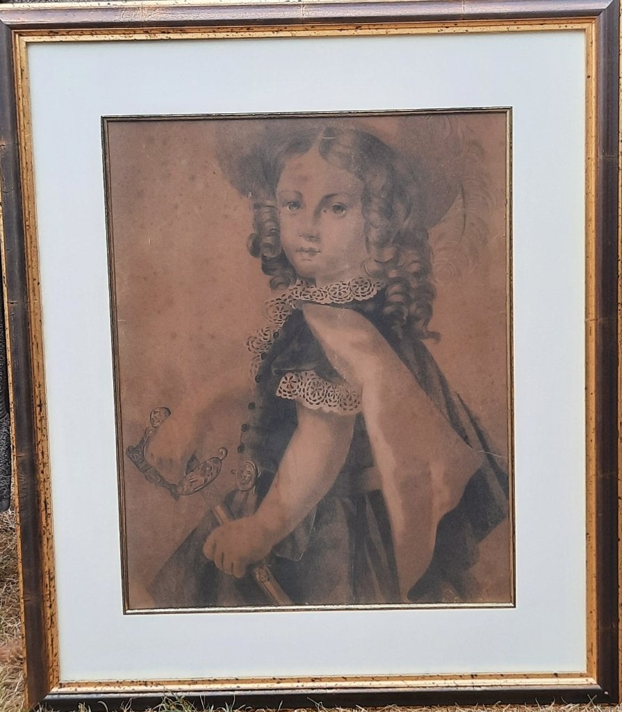Houtskooltekening, Antiek en Kunst, Kunst | Tekeningen en Fotografie, Ophalen, Tekening, Houtskooltekening, Achter glas