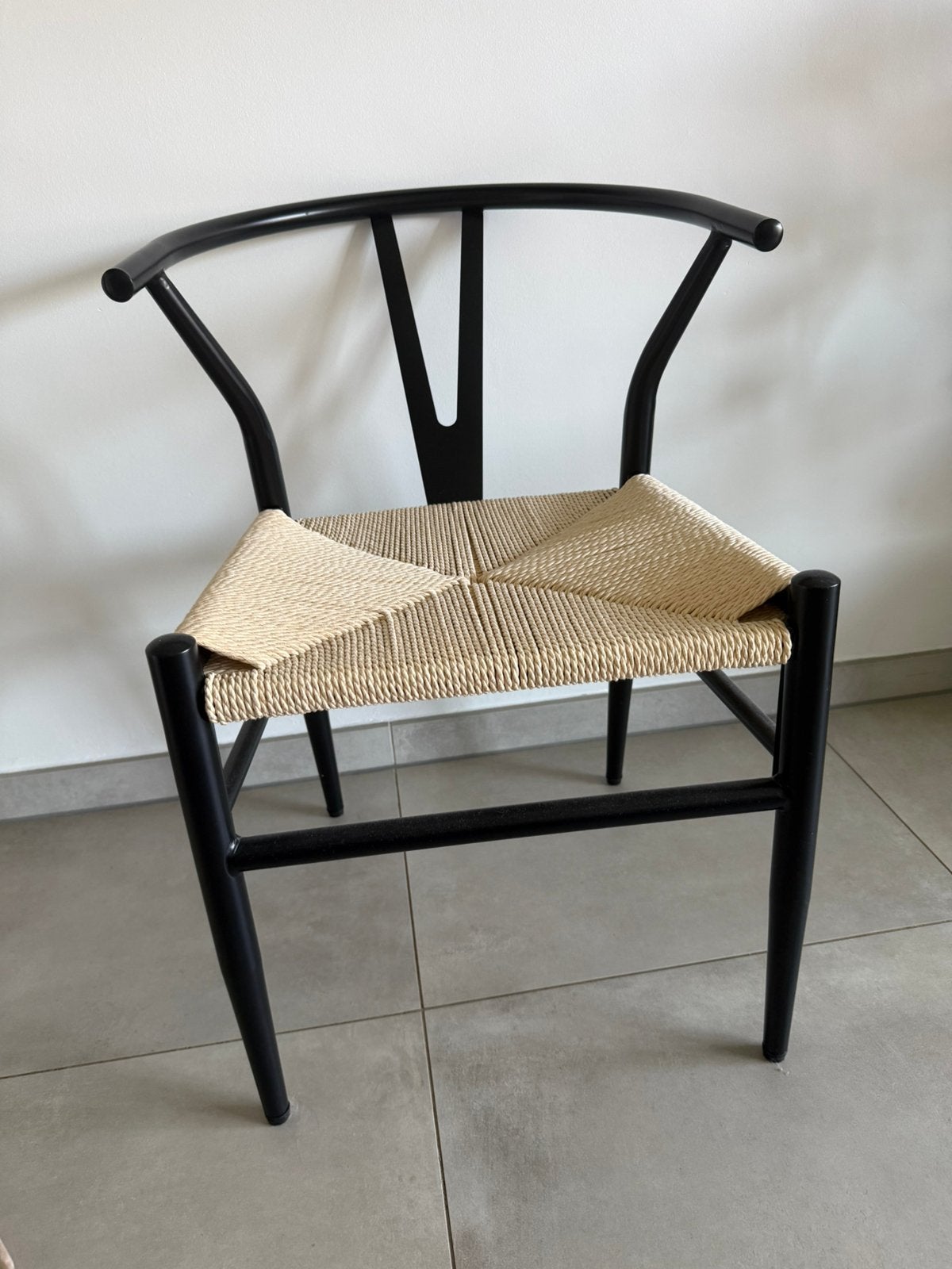 6 Wishbone stoelen, Osier ou Rotin, Wishbone, scandinave, Comme neuf, Enlèvement