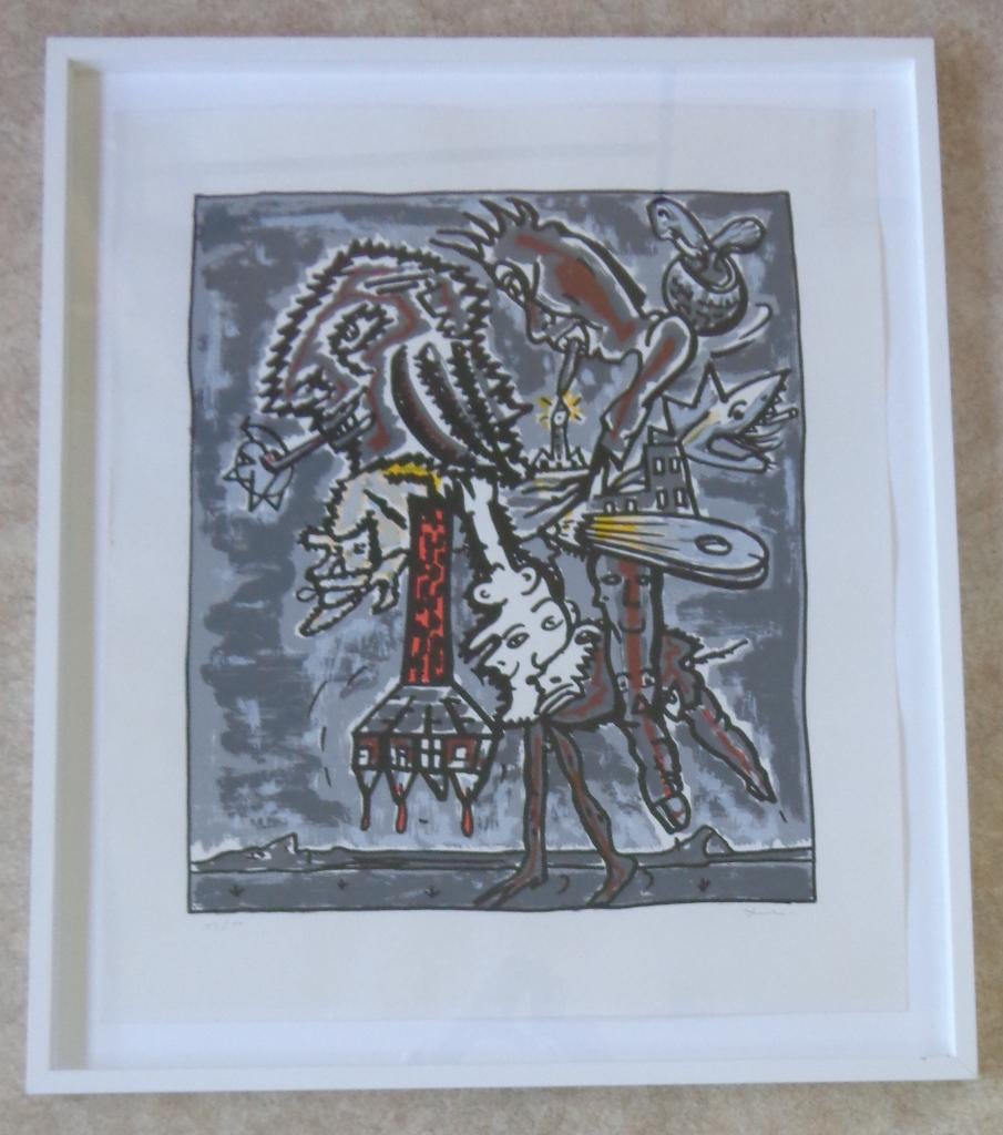 FRED BERVOETS / ZELFPORTRET / KLEURZEEFDRUK / 95x81cm KADER, Antiquités & Art, Enlèvement