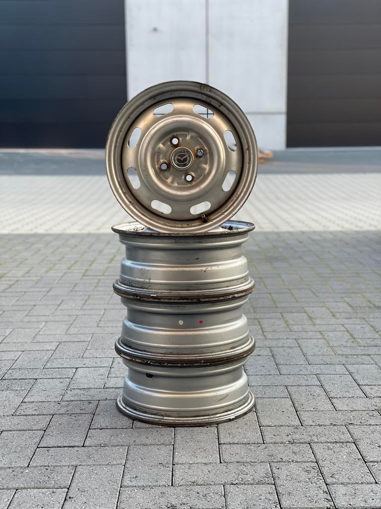 Mazda MX-5 NA OEM stalen velgen met centercaps 14 inch 4X100, Auto-onderdelen, Ophalen, 14 inch, Gebruikt, Velg(en)