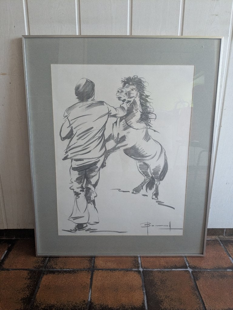 Oscar Bonnevalle - tekening met paard - kader, Enlèvement