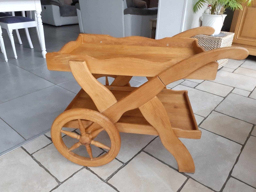 Desserte en bois chêne sur 2 roues, 50 à 100 cm, Comme neuf, Enlèvement, Chêne