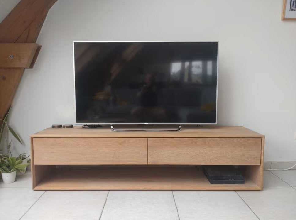TV meubel Ethnicraft Eik, Ophalen, Gebruikt, Modern hout, 150 tot 200 cm