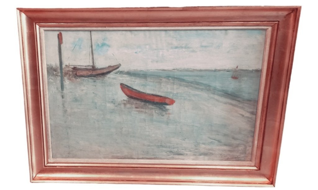 Karel Heymans (1899-1974) Bootjes aan het strand, Ophalen, Maritiem / water, Doek, Gesigneerd