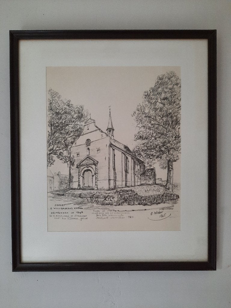 Tekening kapel Ezaart, Antiquités & Art, Art | Dessins & Photographie, Enlèvement, Dessin, Dessin au fusain