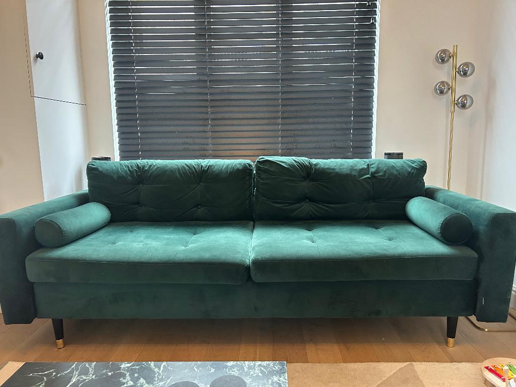 Groene velvet zetel Daniel Hechter model Aldo, Maison & Meubles, Canapés | Salons, 200 à 250 cm, Banc droit, Enlèvement, Utilisé