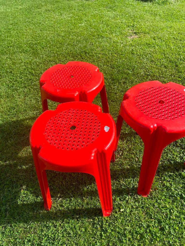 Lot 3 Tabourets vintage orange, Enlèvement, Comme neuf, Plastique