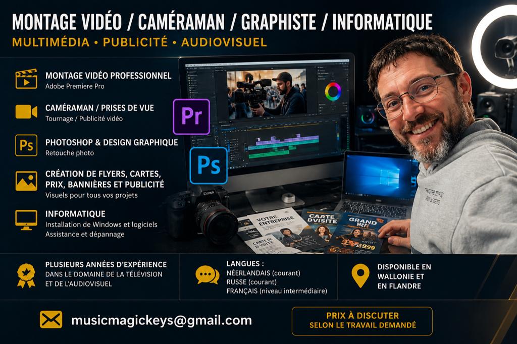 Monteur Vidéo / Caméraman / Photoshop, Montage
