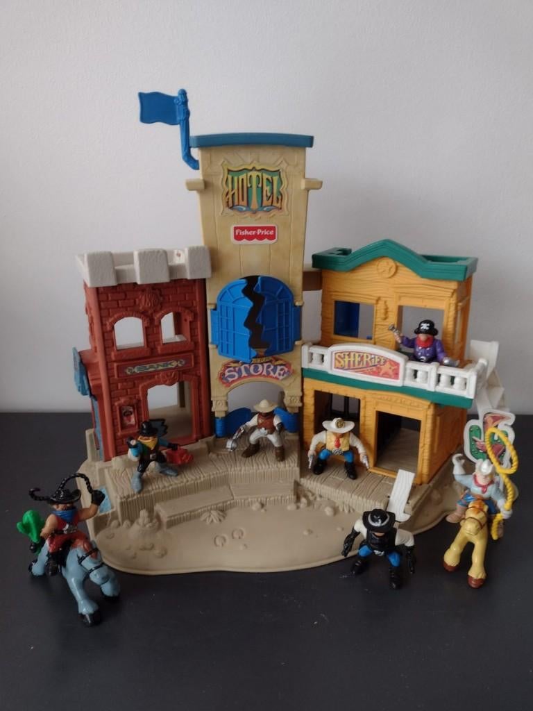 Vintage Fisher-Price cowboy dorp met figuren, Enlèvement, Utilisé, Autres types