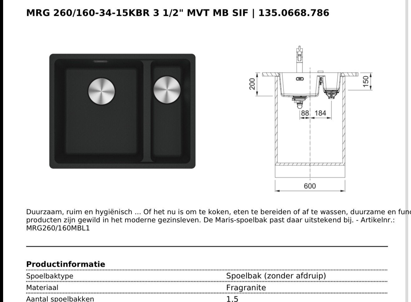 Franke Maris MRG260/160 spoelbak, Computers en Software, Overige Computers en Software, Ophalen, Nieuw