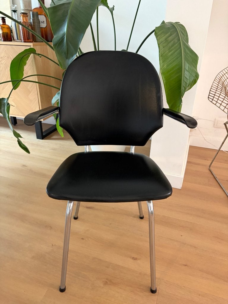 Vintage Buisframe Stoel  Chroom & Zwart Skai – jaren 60/70, Ophalen, Zo goed als nieuw, Zwart, Kunststof
