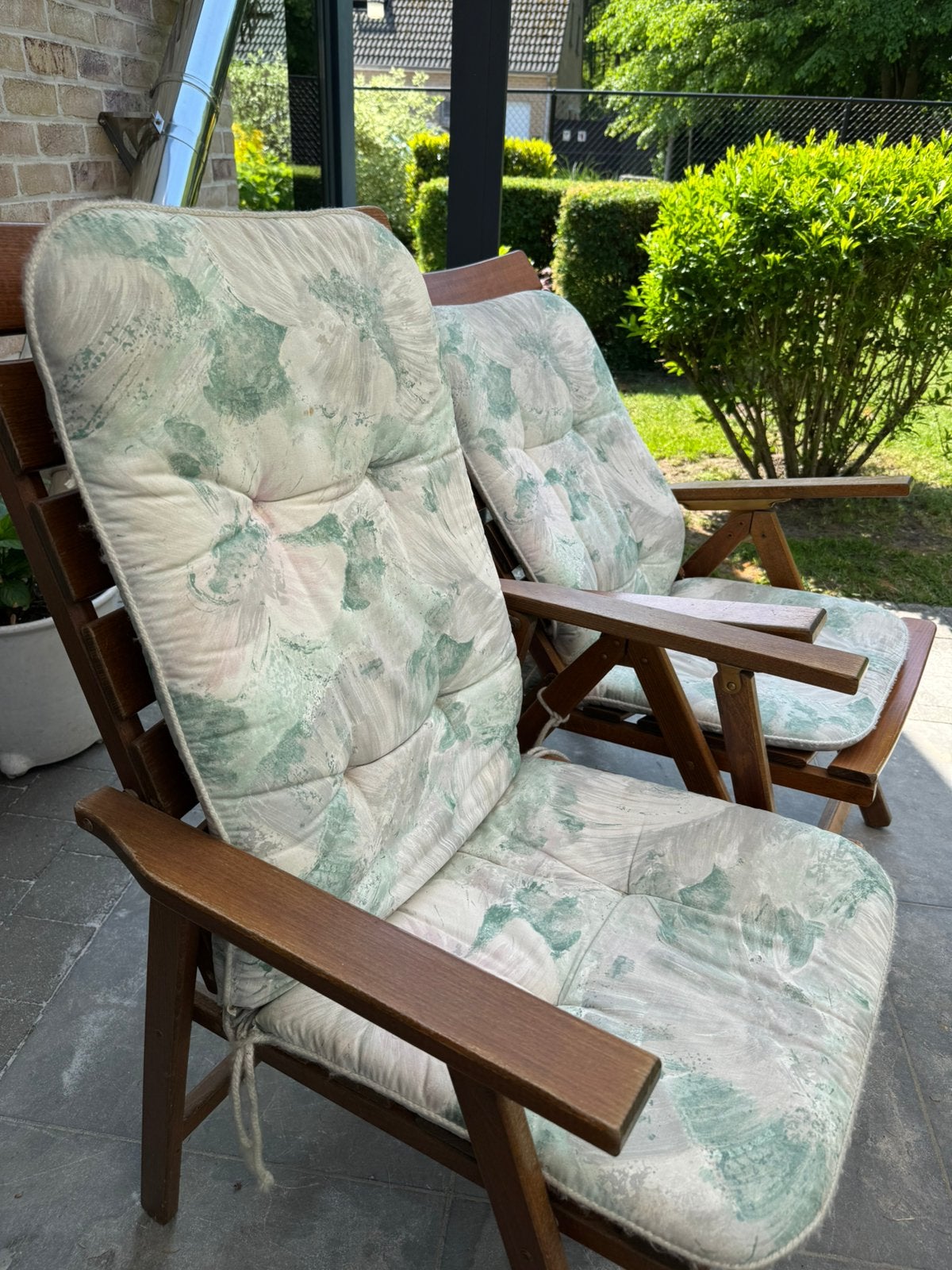 2 chaises de jardin en bois, Jardin & Terrasse, Chaises de jardin, Enlèvement, Utilisé, Bois, Ajustable