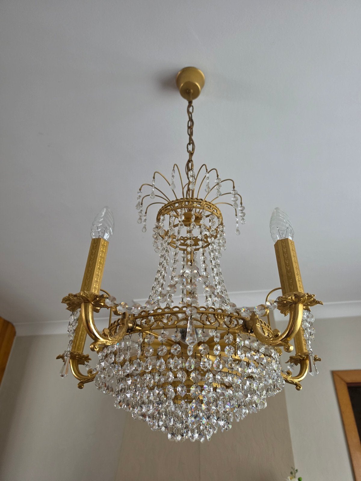 Antieke luster met glazen elementen, Antiek en Kunst, Ophalen