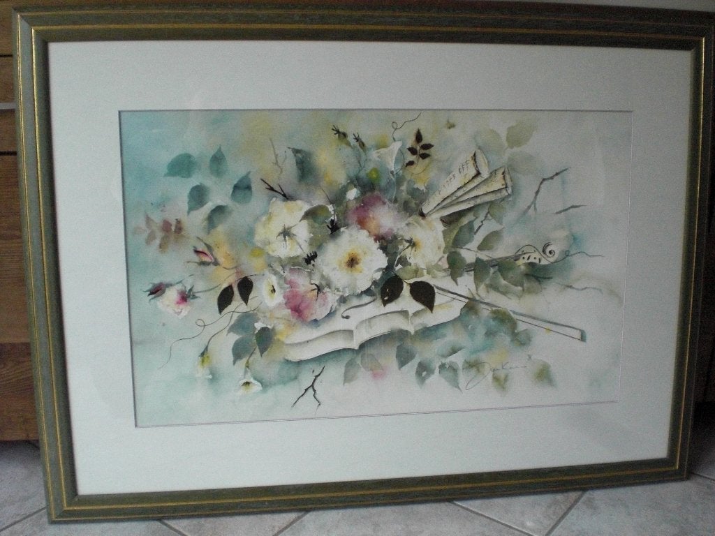 litho viool met bloemen, Antiek en Kunst, Kunst | Litho's en Zeefdrukken, Ophalen of Verzenden