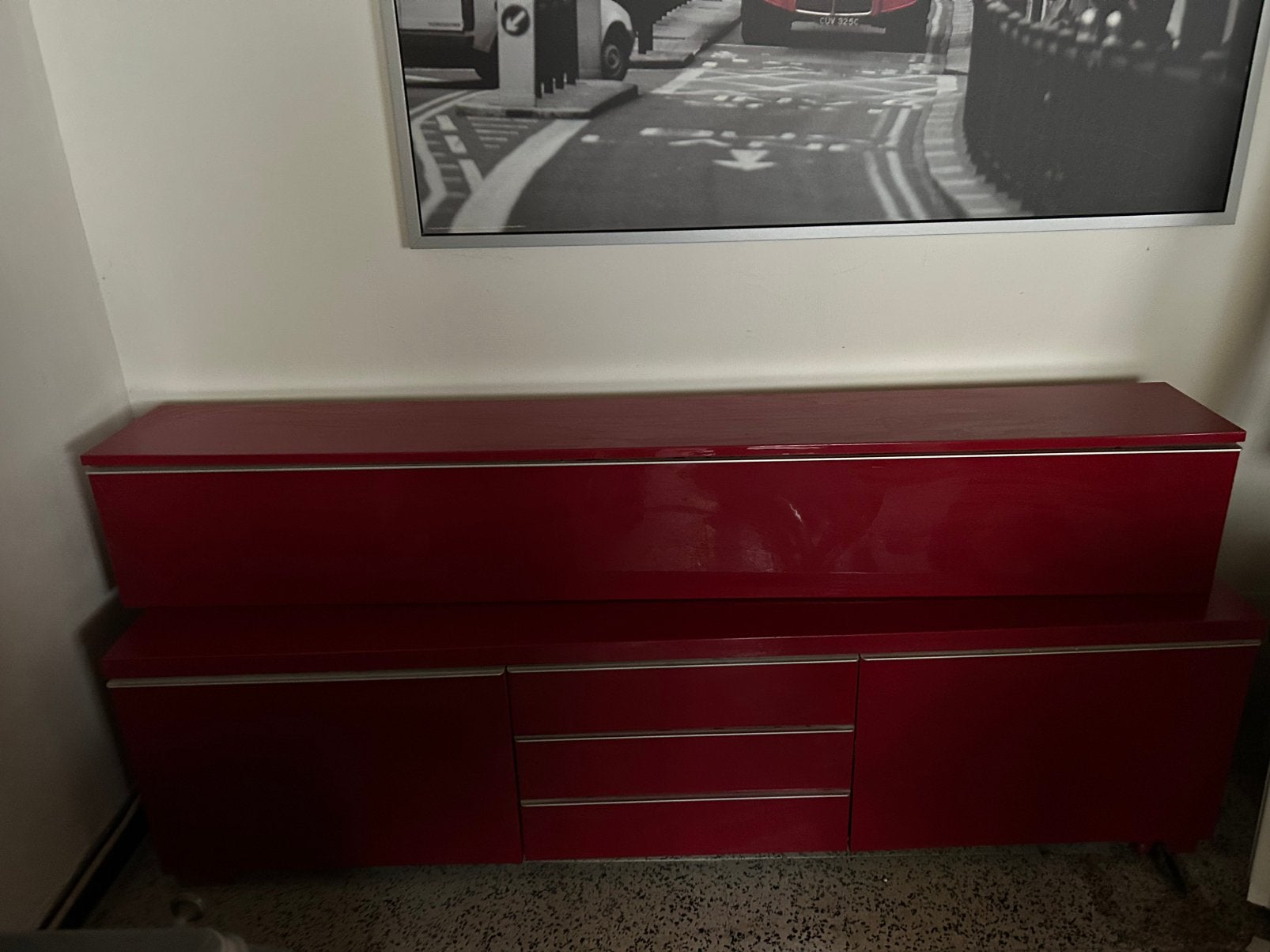 Rood hoogglans tv meubel en wandkastje, Huis en Inrichting, Ophalen, Gebruikt, Overige materialen, Hoogglans modern