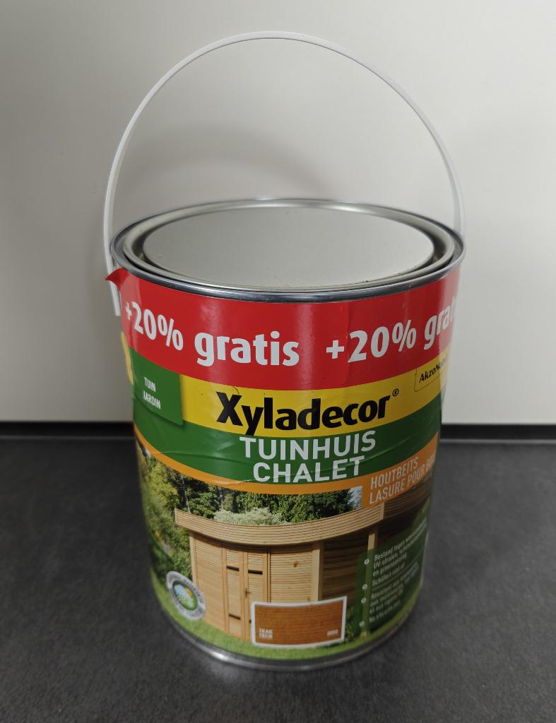 Nieuw: Xyladecor Tuinhuis Teak 2,5L + 20% houtbescherming, Doe-het-zelf en Bouw, Ophalen, Overige kleuren, Nieuw, Beits
