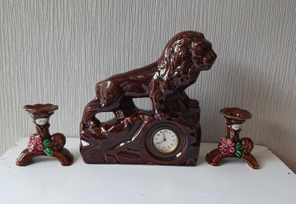 Scheurig&Greulich. Leeuw met klok en 2 kandelaars 1920-1930, Antiek en Kunst, Ophalen of Verzenden