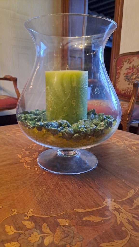 Decoratieve glazen vaas en kaars, Ophalen, Groen, Kaars