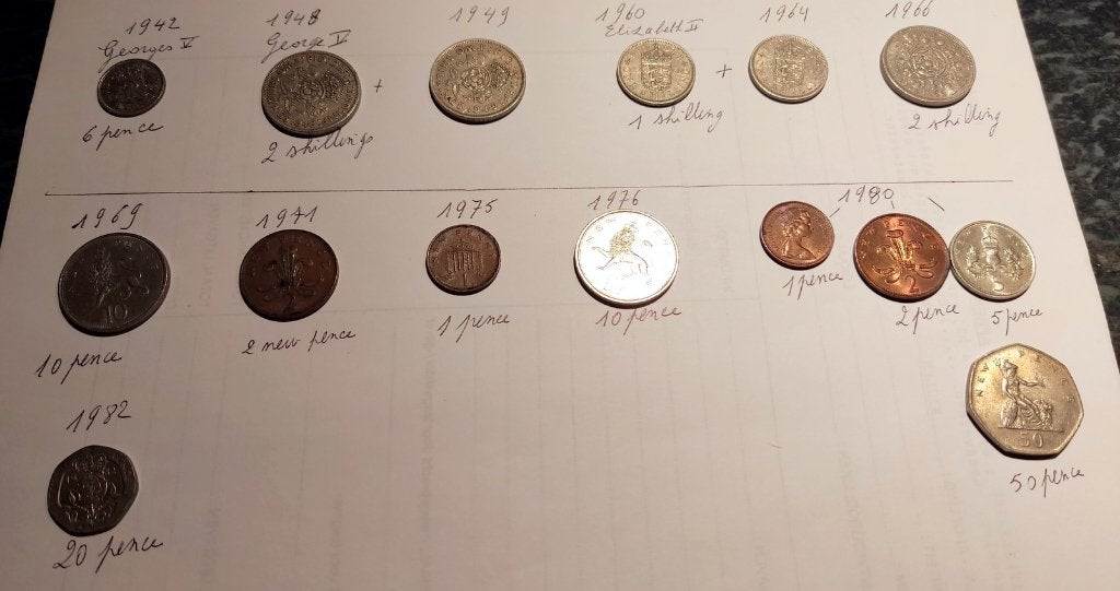 15 oude Engelse munten van 1942 tot 1982, Ophalen of Verzenden, België, Setje