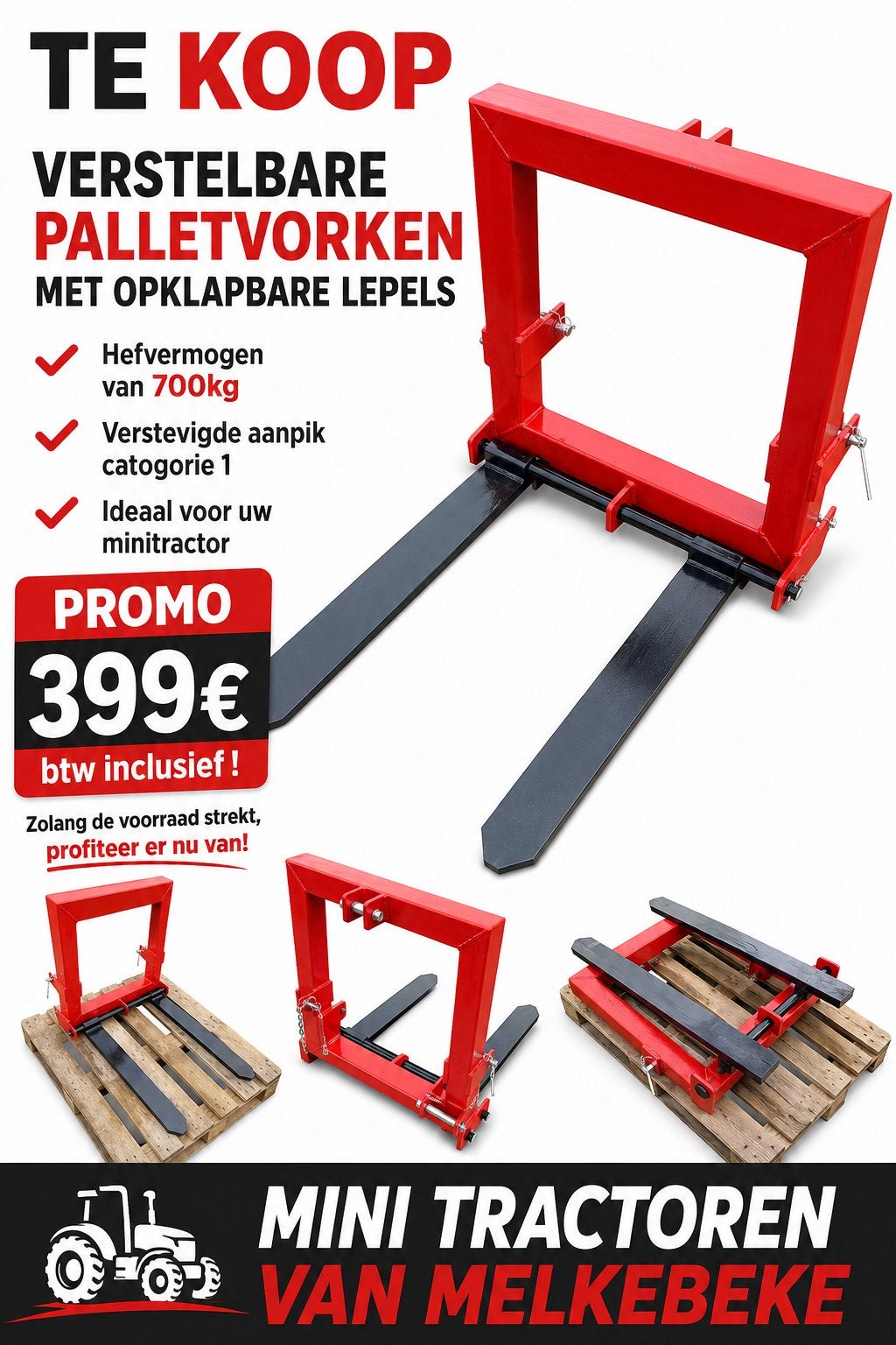 Nieuwe verstelbare palletvorken voor minitractor, Zakelijke goederen, Ophalen of Verzenden