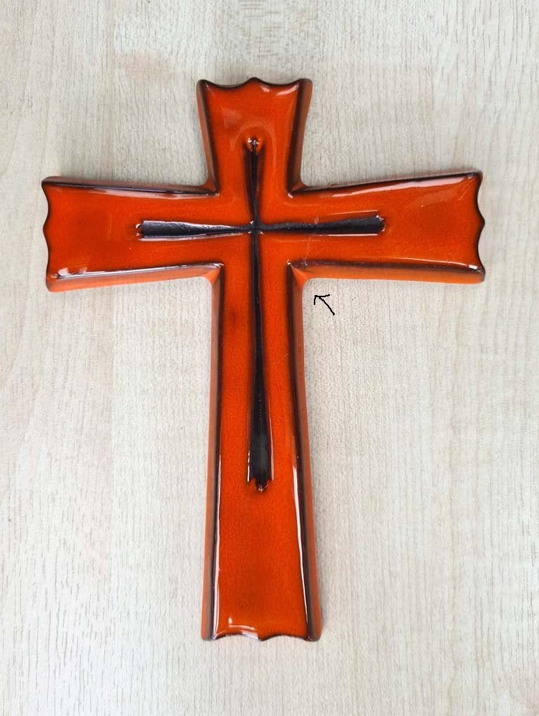 vintage oranje kruisje keramiek Bayer 17cm - zie info aub, Ophalen