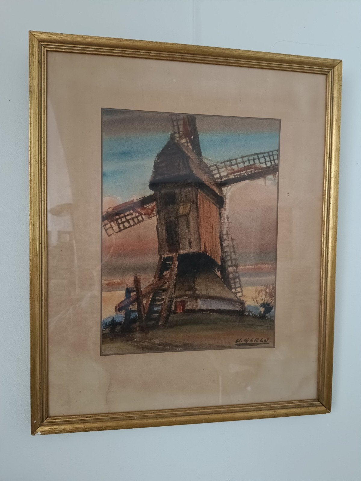Urbain Gerlo – Oude windmolen – originele aquarel, Enlèvement ou Envoi