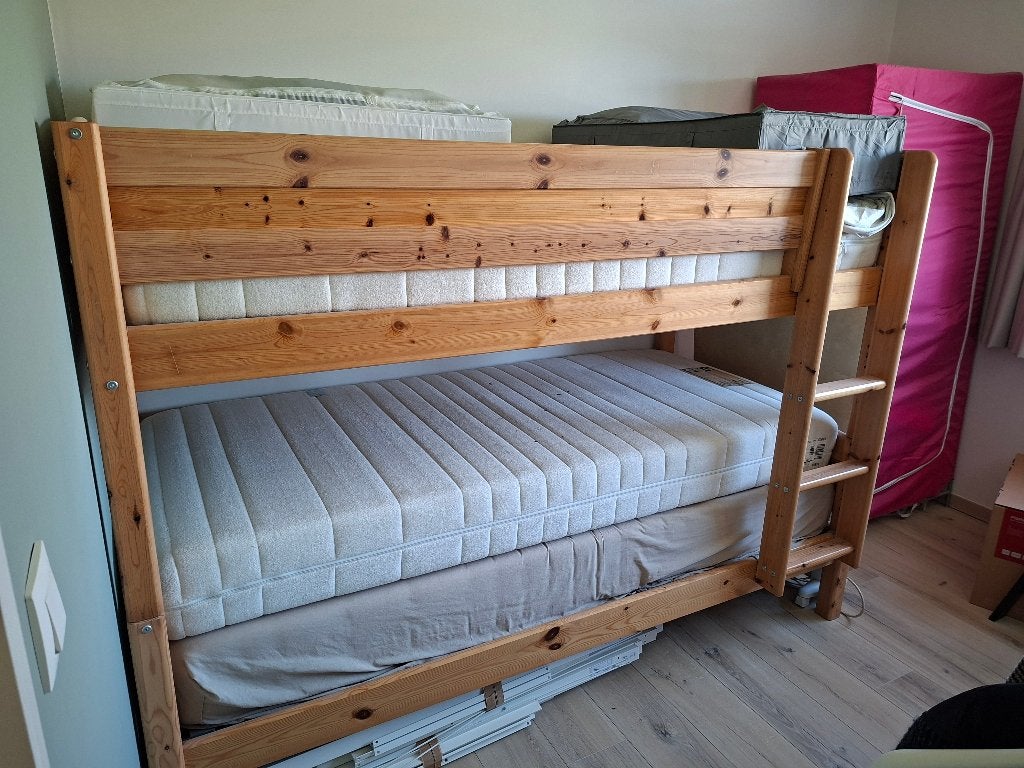 Lit superposé 90 x 200 avec sommier à lattes et matelas, Enlèvement, Comme neuf, Lits superposés