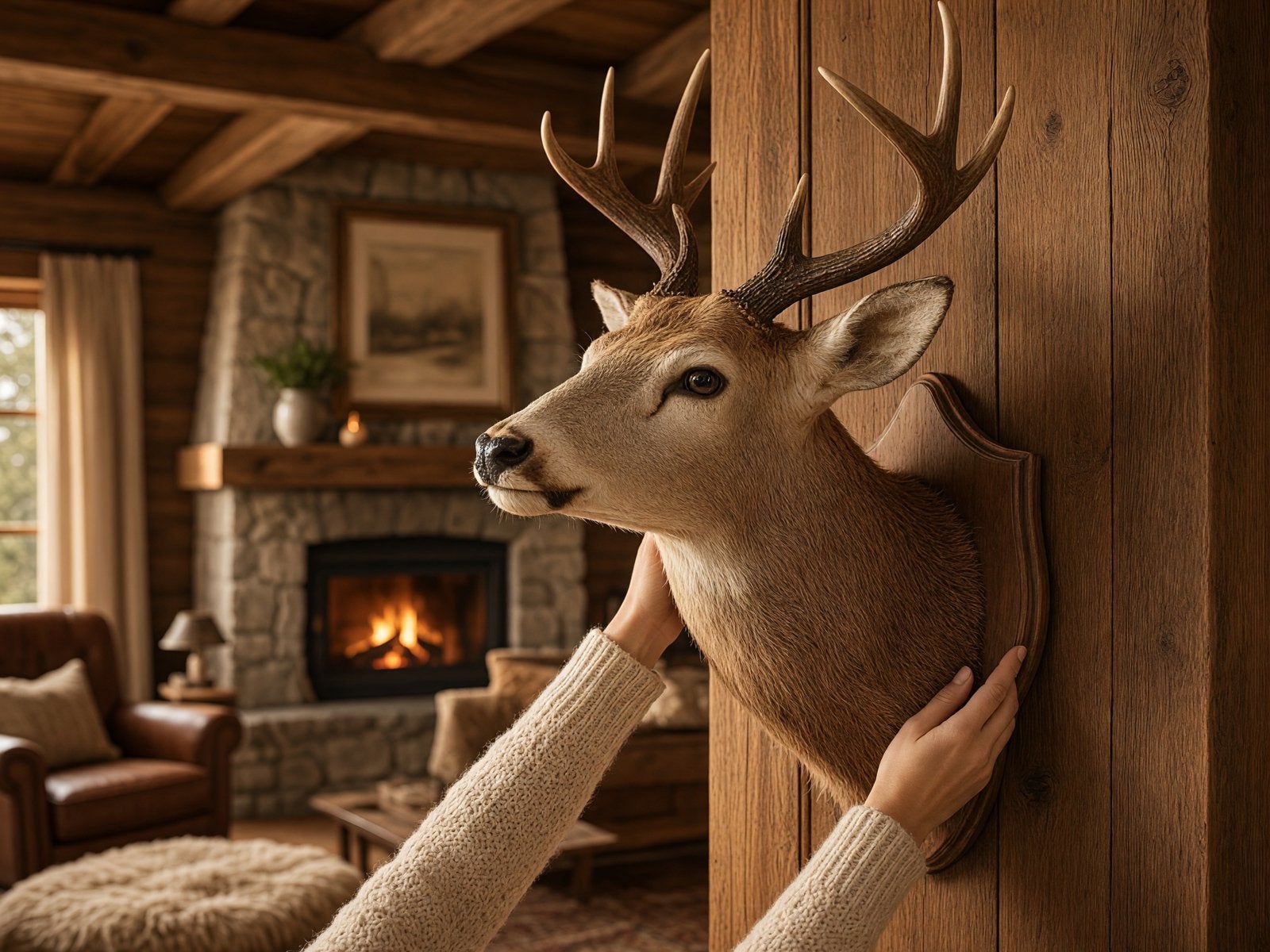 Taxidermie vintage : tête de cerf avec bois, Antiquités & Art, Enlèvement ou Envoi