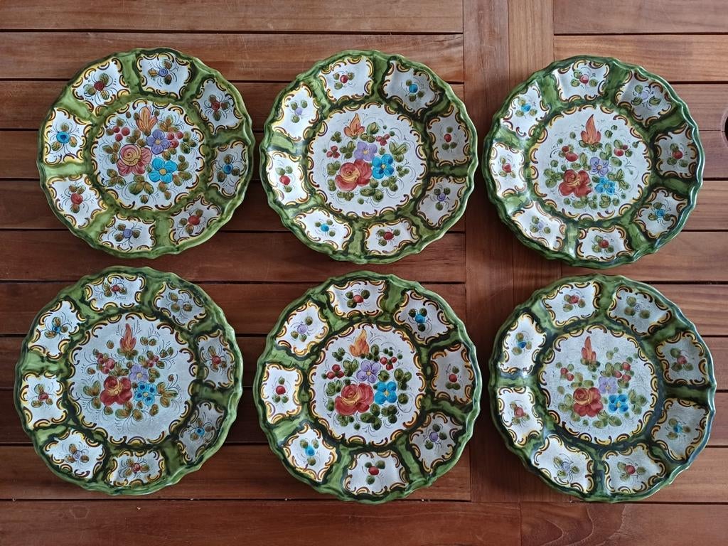 6 oude antieke Deruta aardewerk borden - Italië, Ophalen of Verzenden