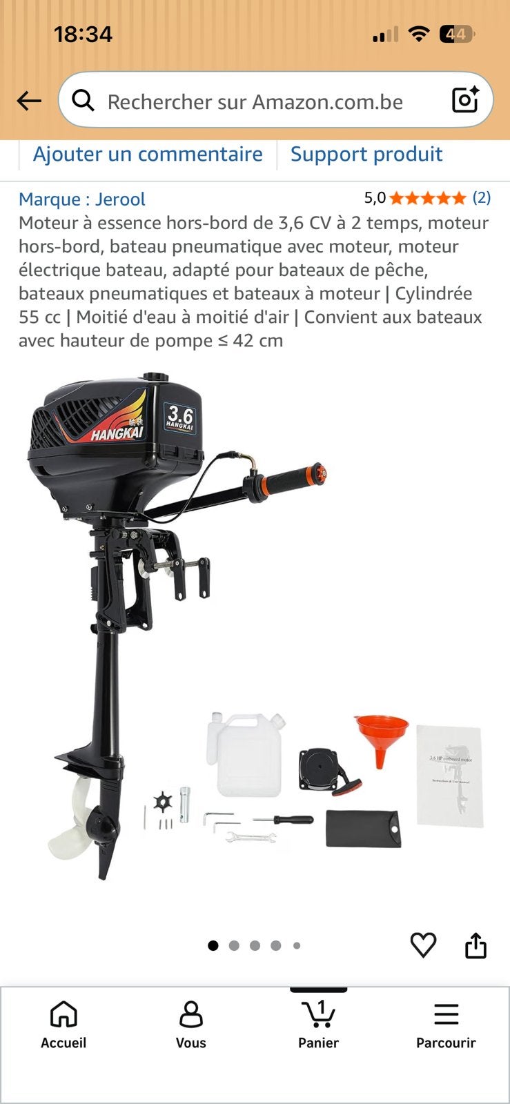Moteur 2 temps utilisé 5 plein 3,6 cv, Sports nautiques & Bateaux, Moteurs Hors-bord & In-bord, Enlèvement, Comme neuf, Moteur hors-bord