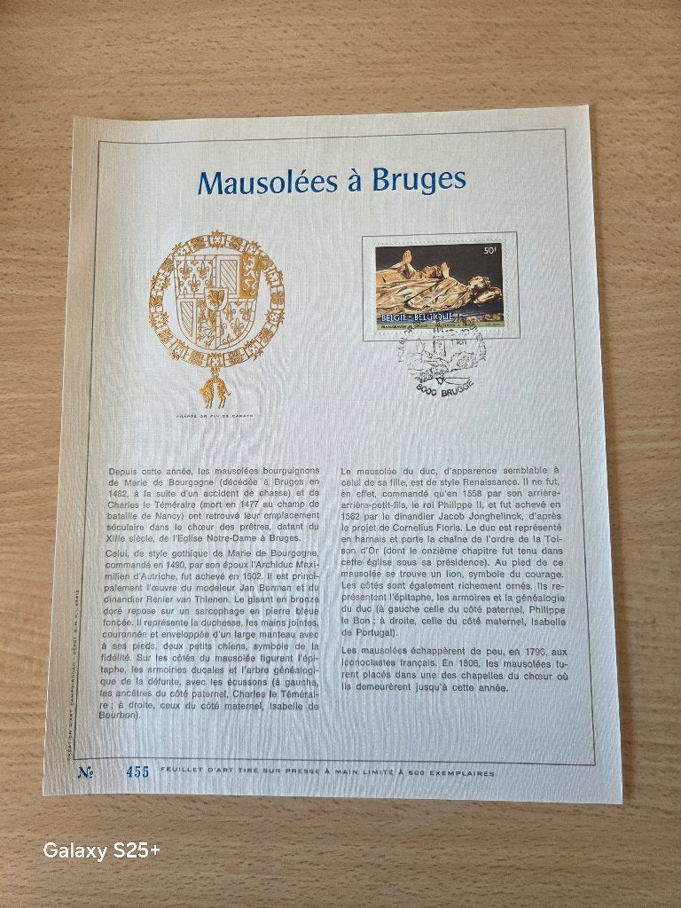 Feuillet d'art  "MAUSOLEES à BRUGES", Enlèvement, Affranchi, Lieu ou Bâtiment