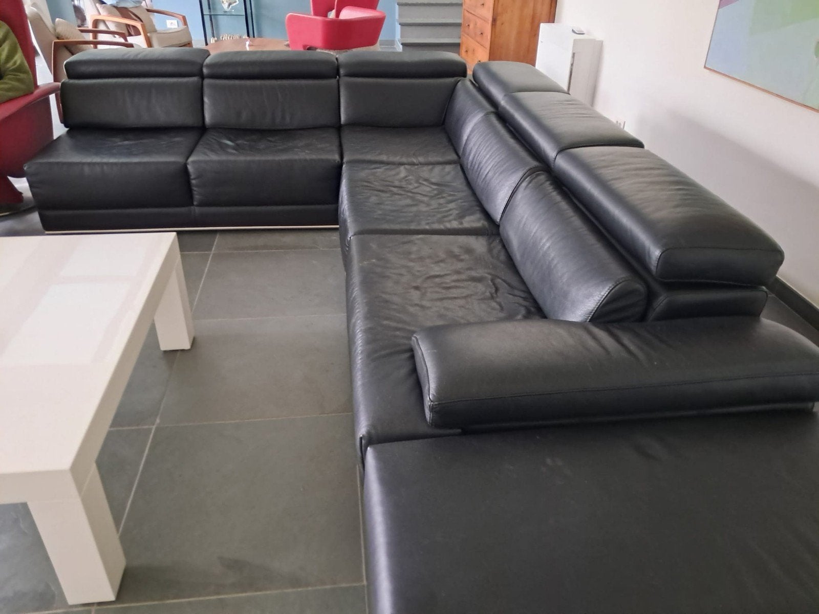 hoeksalon en poef, Huis en Inrichting, Ophalen, Gebruikt, Leer