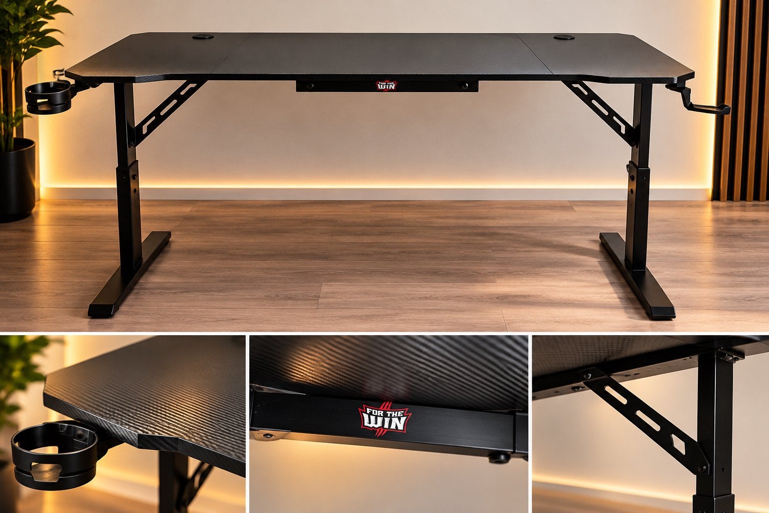 Bureau de jeu 140 cm, aspect carbone noir, réglable en haute, Maison & Meubles, Enlèvement, Comme neuf