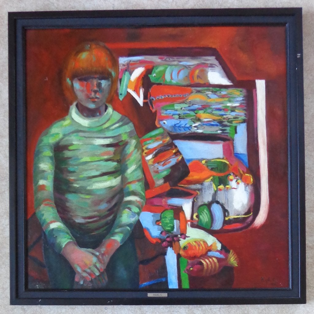 MARIETTE COCHUYT / KIND & VISSEN / OLIEVERF / 88x88cm KADER, Peinture à l'huile, Figures, Enlèvement, Signé