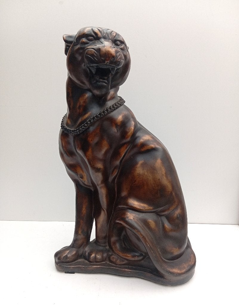 GRANDE STATUE PANTHÈRE JAGUAR BRONZE PATINÉ, Mammifère, Statue, Gips, 50 - 100 cm