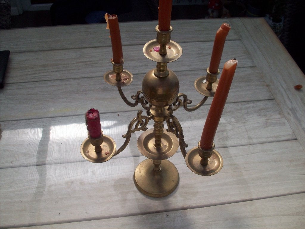 geel koper kandelaar met 5 armen., Enlèvement ou Envoi, Cuivre