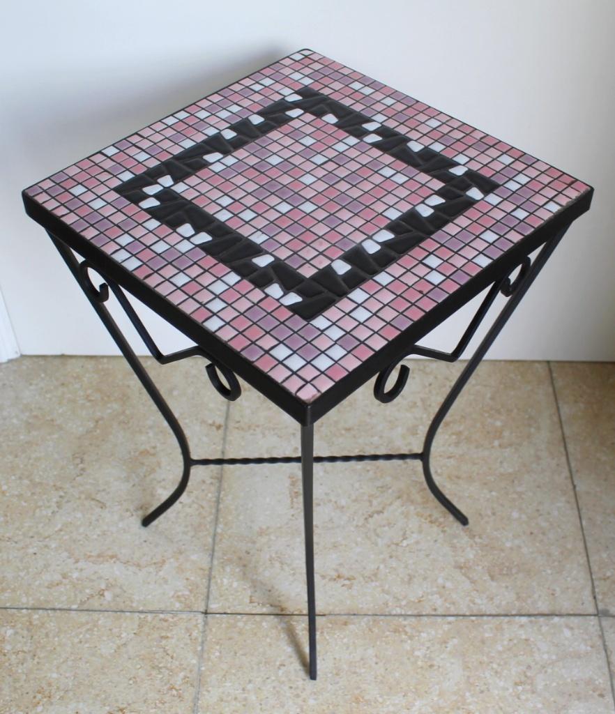 Mozaïek bijzettafeltje, vintage 60, hairpin smeedijzer poten, 45 tot 60 cm, Overige materialen, Minder dan 55 cm, Ophalen of Verzenden