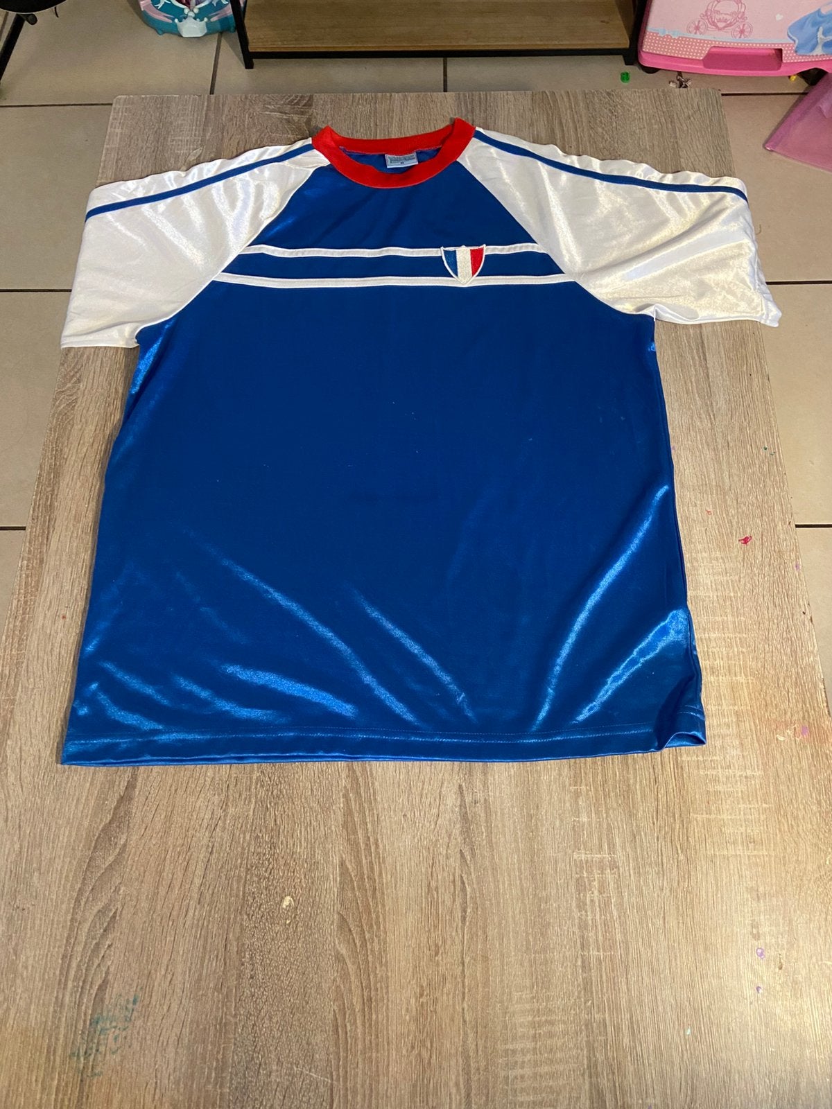 Maillot France Vintage 80s/90s-Satiné Bleu-Taille M, Enlèvement ou Envoi, Comme neuf, Bleu, Général