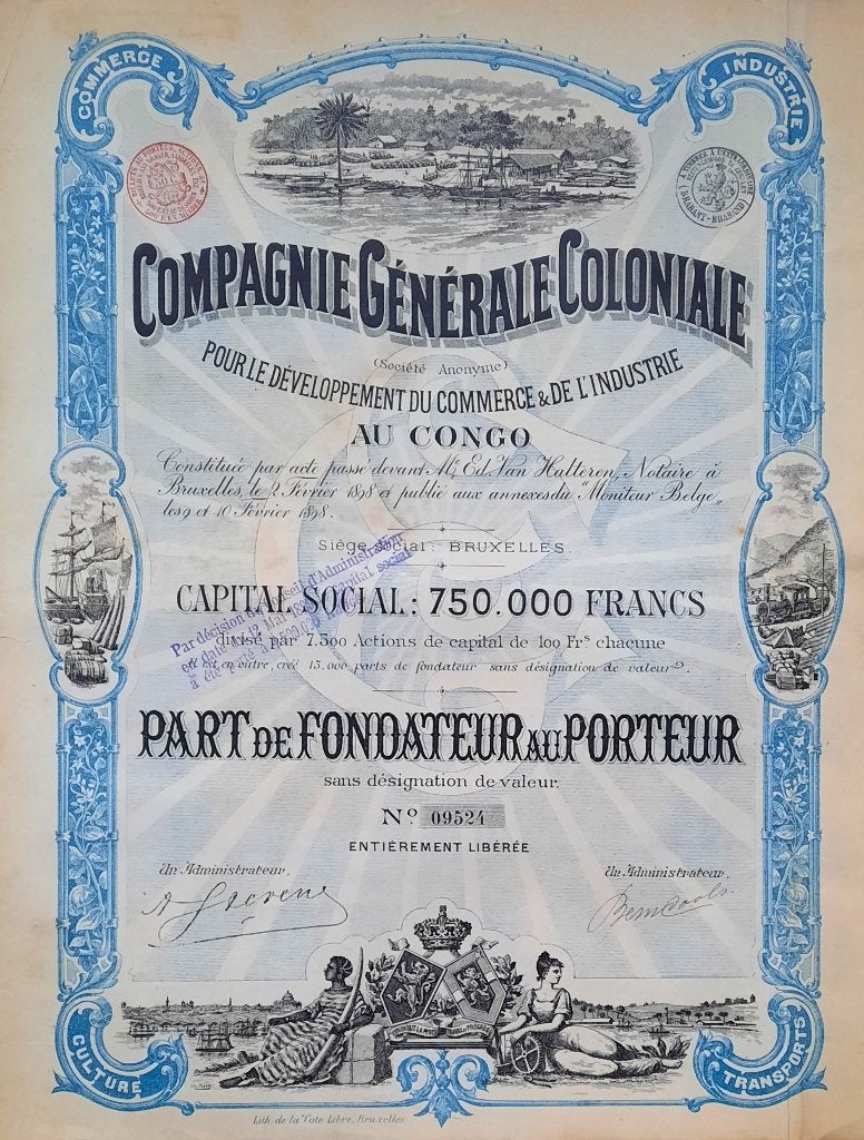 Compagnie Générale Coloniale au Congo - 1898, Postzegels en Munten, Ophalen of Verzenden, Voor 1920, Aandeel
