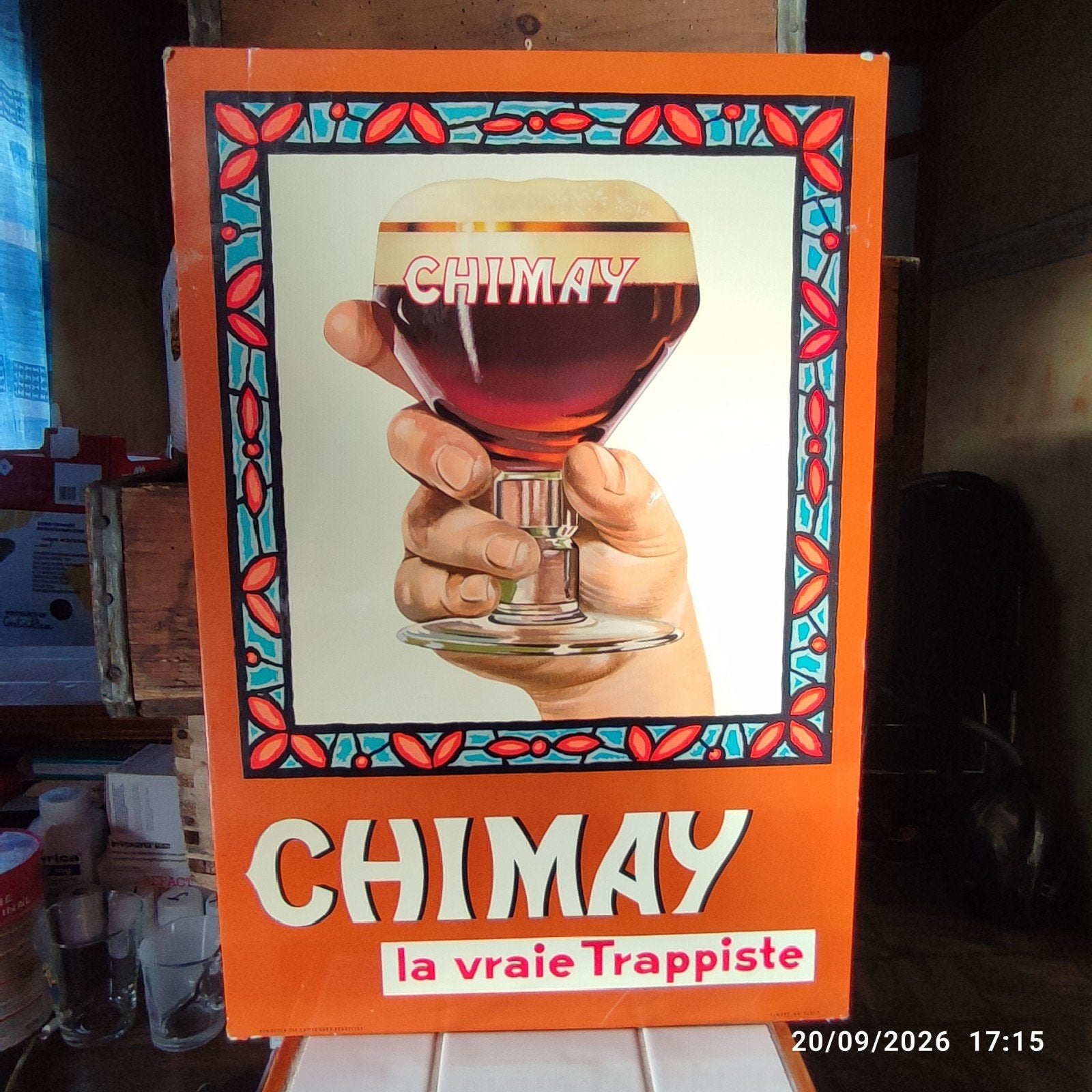 Ancienne plaque en carton TRAPPISTES CHIMAY 1974 ., Enlèvement ou Envoi, Utilisé, Panneau, Plaque ou Plaquette publicitaire, Autres marques