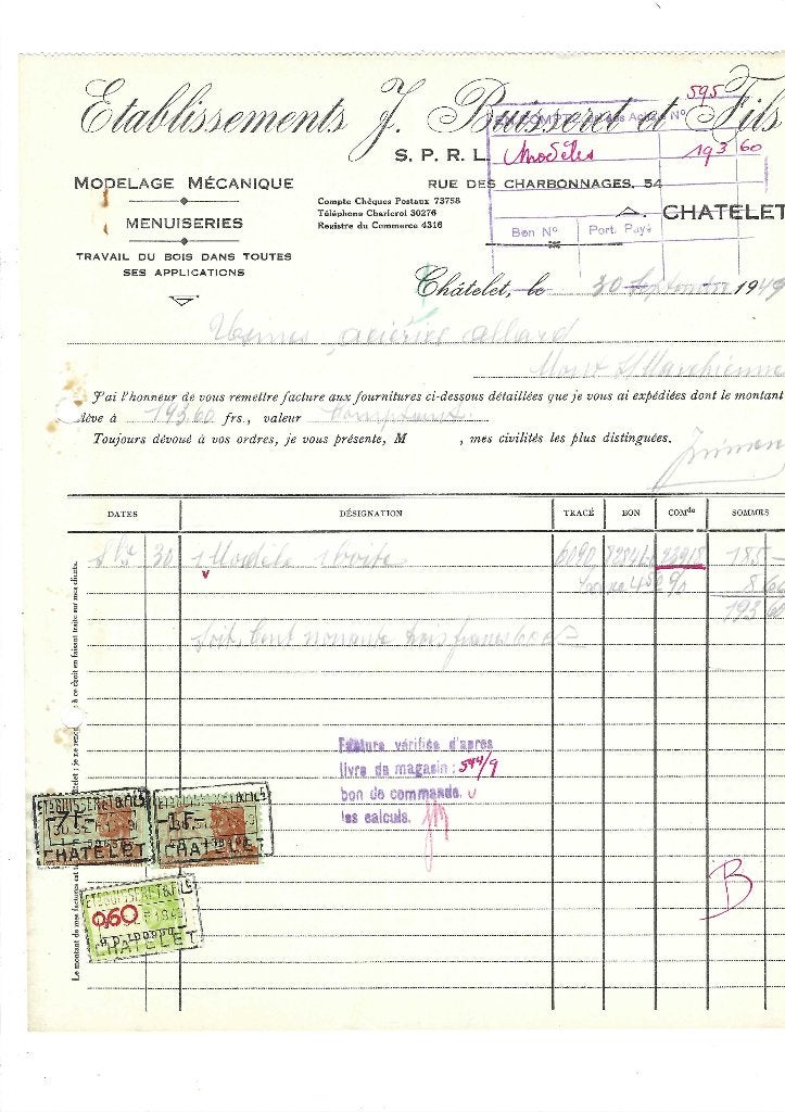 Ancienne facture 1949, Envoi, Utilisé