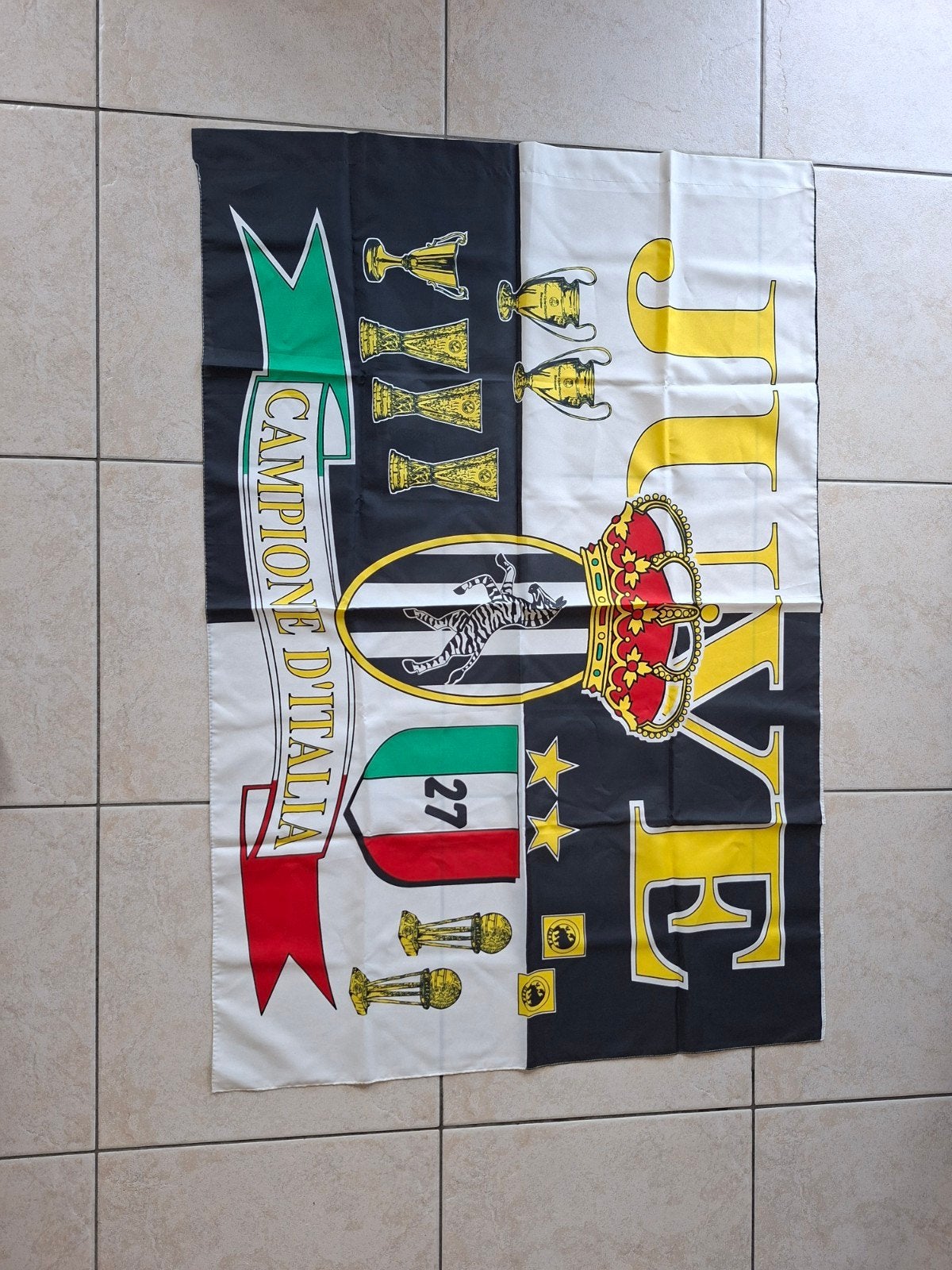 Vintage Juventus "Campione d'Italia 27" vlag – ca. 2002 – Ju, Ophalen of Verzenden